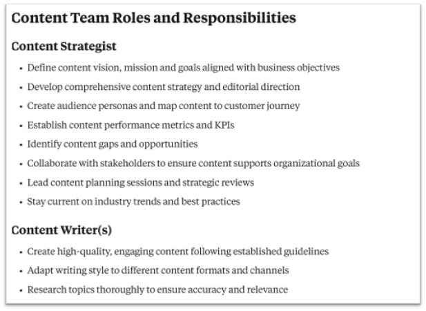 Content Roles and Responsibilities Example