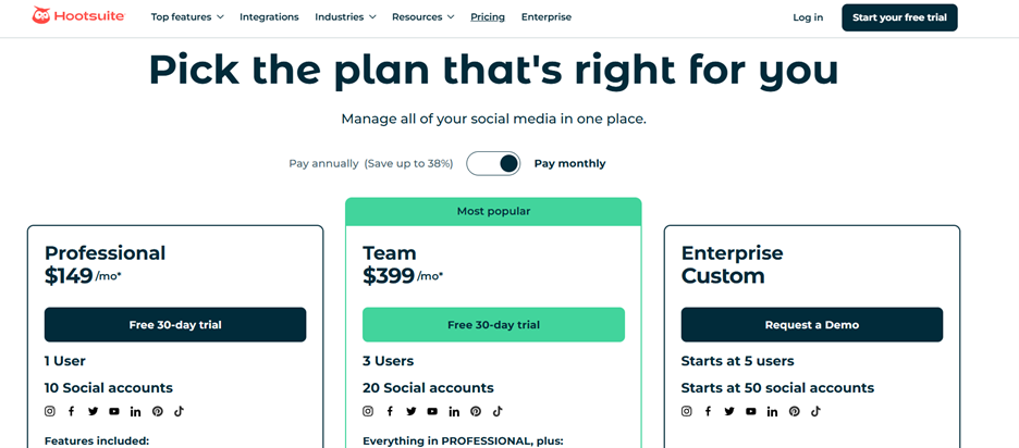Hootsuite Pricing