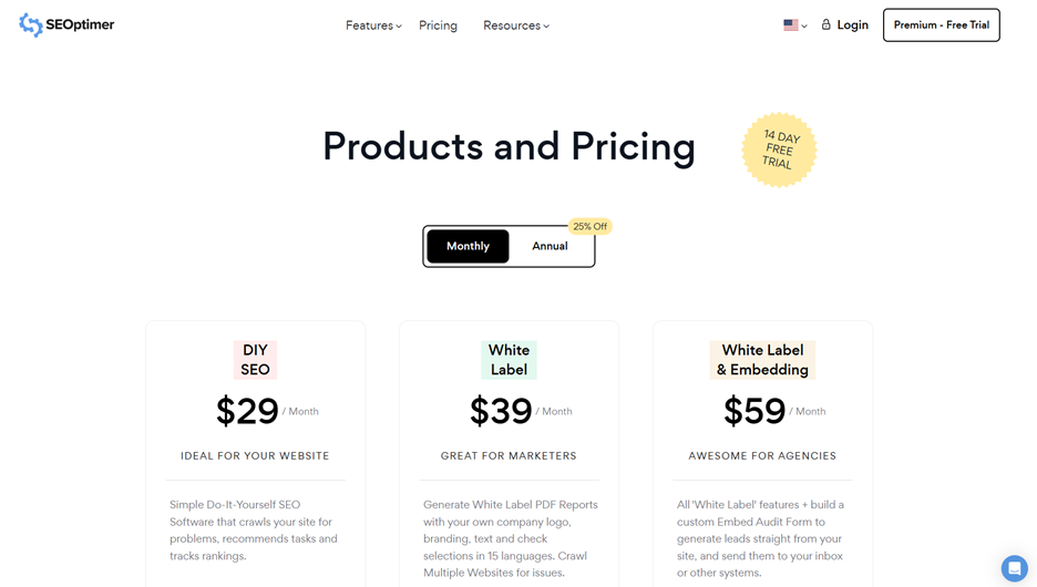 SEOptimer Pricing
