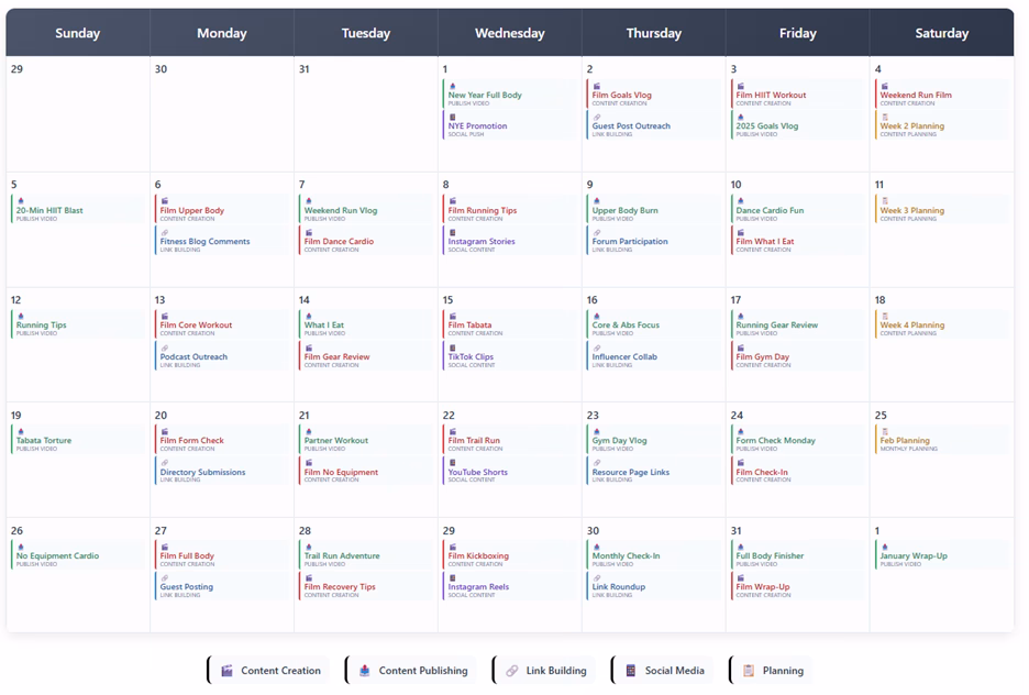 Content Calendar Example