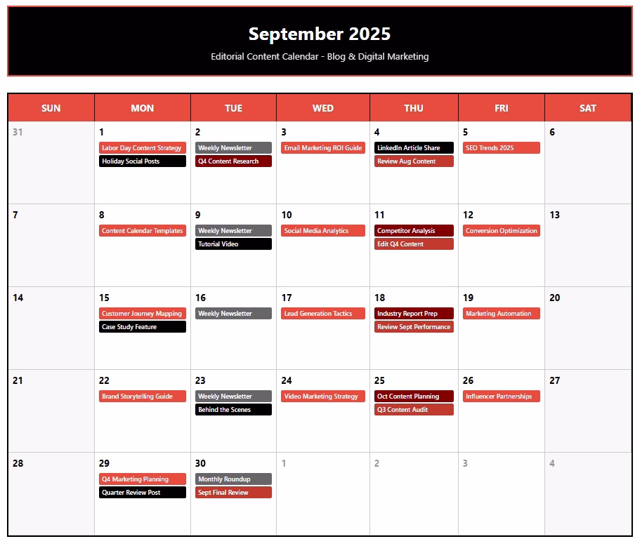 Editorial Content Calendar Example